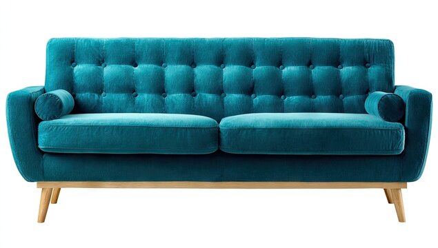 Turquoise sofa on white background comfortable seating isolated