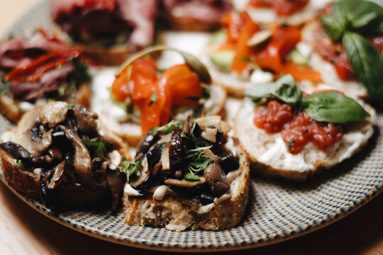 Assorted Gourmet Bruschetta on a Plate