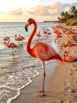 flamingo on the beach