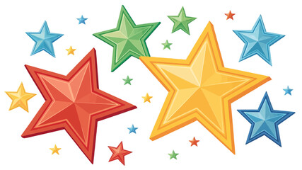 Obraz premium A colorful illustration of various sized stars in different colors on a white background