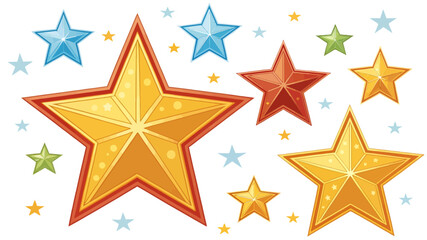Obraz premium A colorful illustration of various sized stars in different colors on a white background