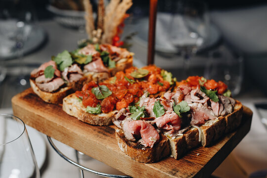Gourmet Bruschetta with Meat and Tomatoes