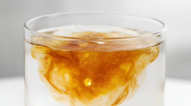 Elegant crystal glass filled with swirling golden liquid and mesmerizing patterns