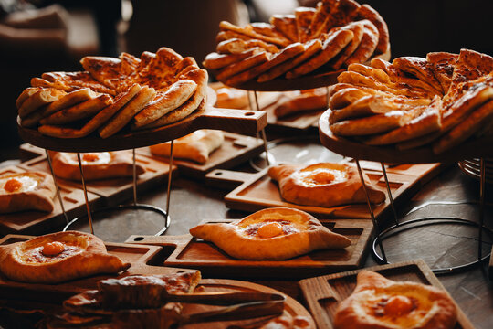 Delicious Georgian Khachapuri Bread Display