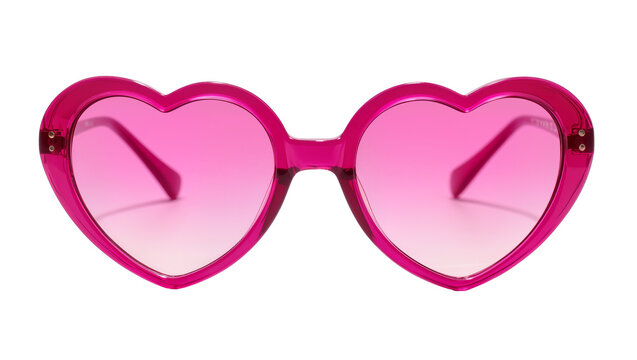 Bright pink heart-shaped sunglasses with gradient lenses, isolated on transparent background