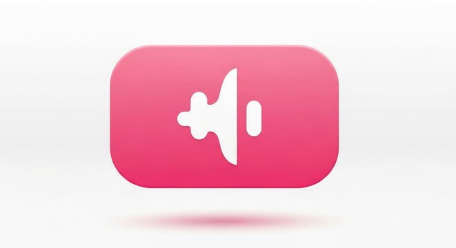 3D pink rounded rectangle button with white dumbbell icon for fitness app user interface on white background