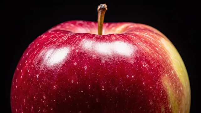 Red and yellow apple on black background, close up studio shot