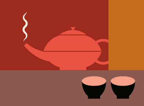 Minimalist Teapot with Two Small Cups Illustration
