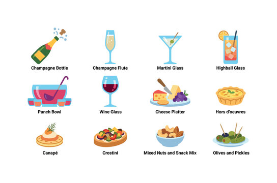 Collection of party drinks and appetizers for a festive celebration