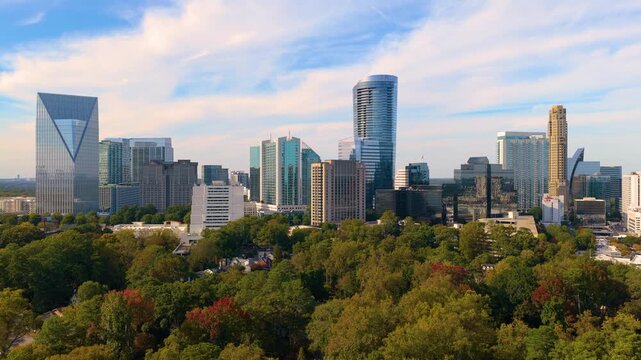 Atlanta, Georgia urban landscape with Buckhead uptown corporate and residential buildings in business financial downtown district. Advanced metropolitan development concept.