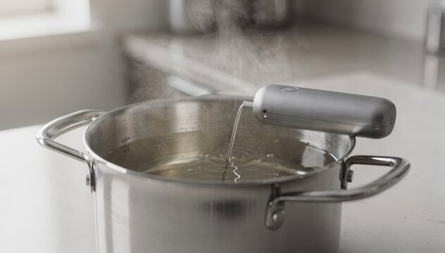 Medium shot featuring removable temperature probe inserted into a pot demonstrating userfriendly sensor technology enabling accurate temperature readings and wireless device