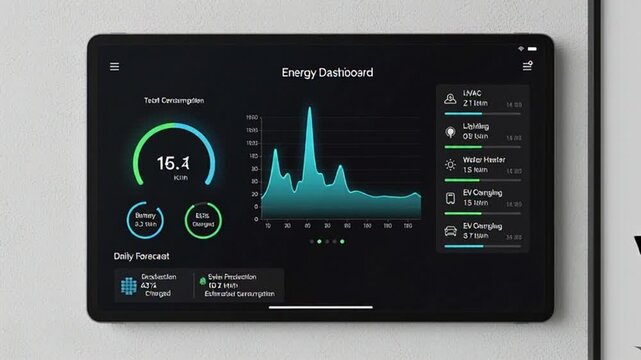 Smart home energy dashboard on tablet screen