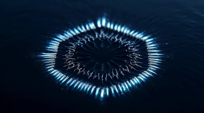 Abstract Blue Glowing Liquid Circular Pattern with Radial Outward Lines
