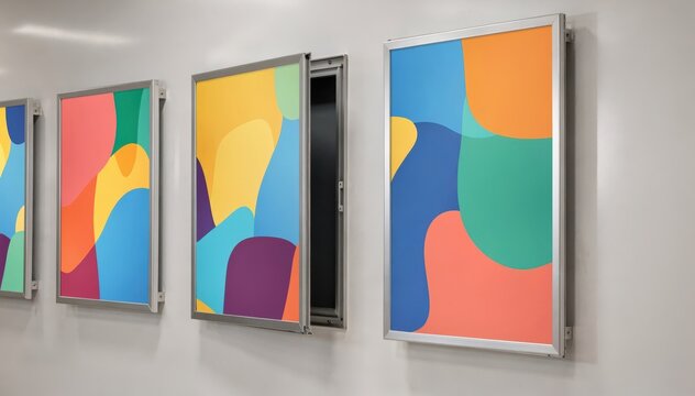 Medium shot capturing slim extruded display frames mounting vibrant menu boards highlighting durable snapfront edges for easy content updates and clear customer navigation.