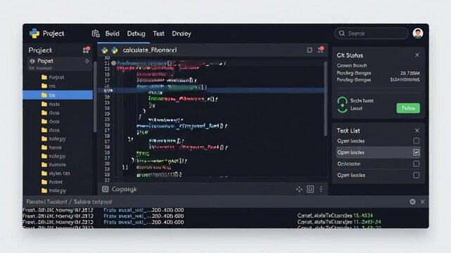 programmer debugging code in dark themed ide with syntax highlighting and breakpoints