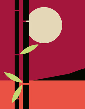 Sunset over the Sea with Two Bamboo Stalks