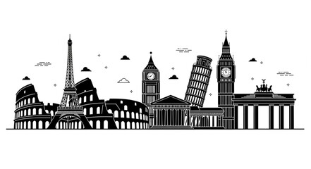 Famous European Landmarks Silhouette Collection. © wiwit