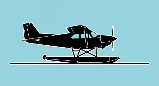 Silhouette of a seaplane on the water.
