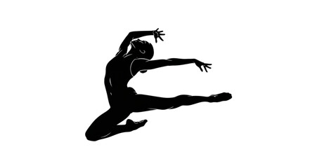 Silhouette of a graceful female ballet dancer in mid-air leap. © wiwit