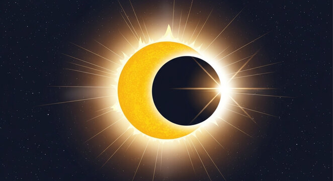 Solar eclipse celestial event showing sun corona and moon shadow.