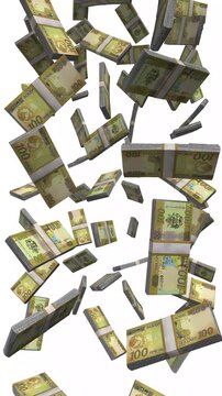 Vertical Solomon Islands Money, Falling SBD Bills, Cash Stacks Isolated on White, 4K