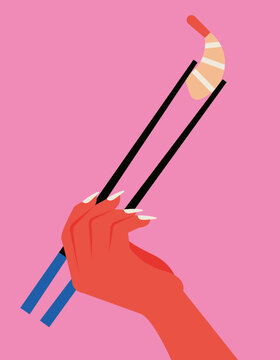 Hand Holding Shrimp with Chopsticks