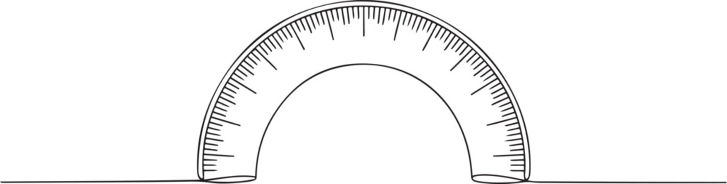 One line drawing of an arch ruler. stationary for school equipment. Back to school or creative thinking concept. one line art icon drawing vector
