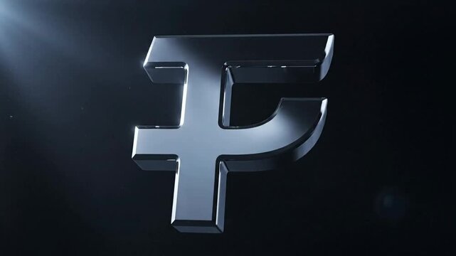 Metallic 3 d letter f animation chrome typography with soft cinematic lighting and dark background for branding motion and