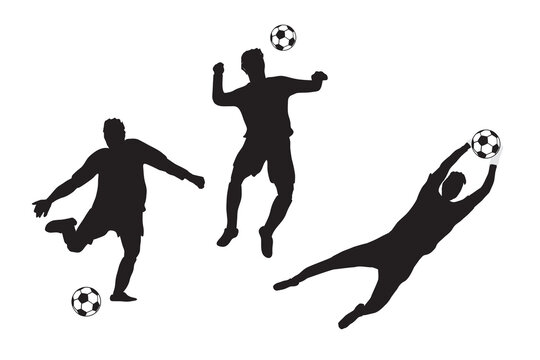 Football soccer players  silhouettes in game activity flat illustration