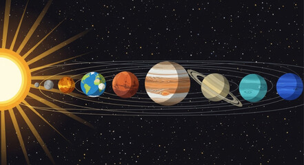 Solar System Planets Orbiting the Sun in Space. © Agos