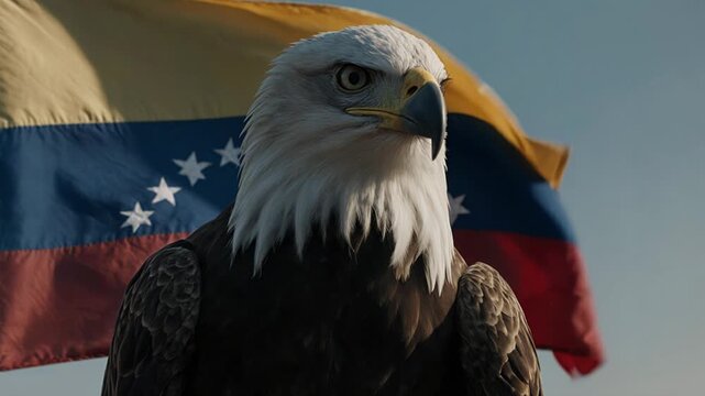 Bald eagle with a flag, symbol of power, sovereignty and national identity