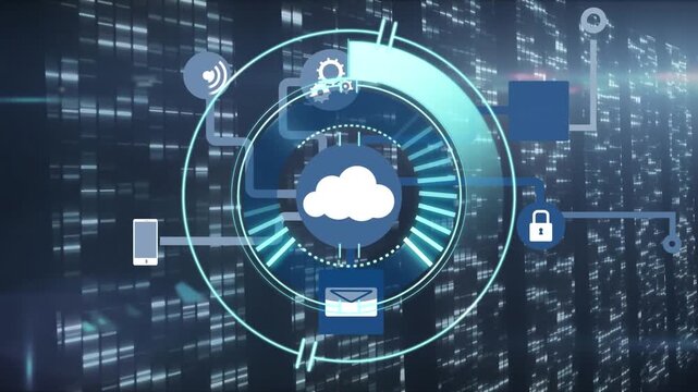 Animation of scope scanning and data processing over man using laptop