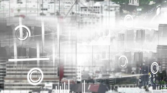 Animation of data processing over cityscape