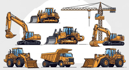 Collection of Heavy Construction Vehicles and Machinery Set. © Kar