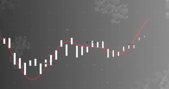 Animation of data processing over grid network against grey background