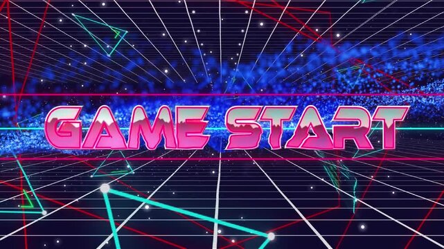 Neon banner marks the beginning of a game set in a cityscape under construction.