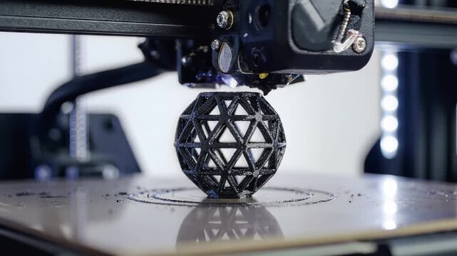 3D Printer Creating Complex Geometric Sphere - Macro Shot