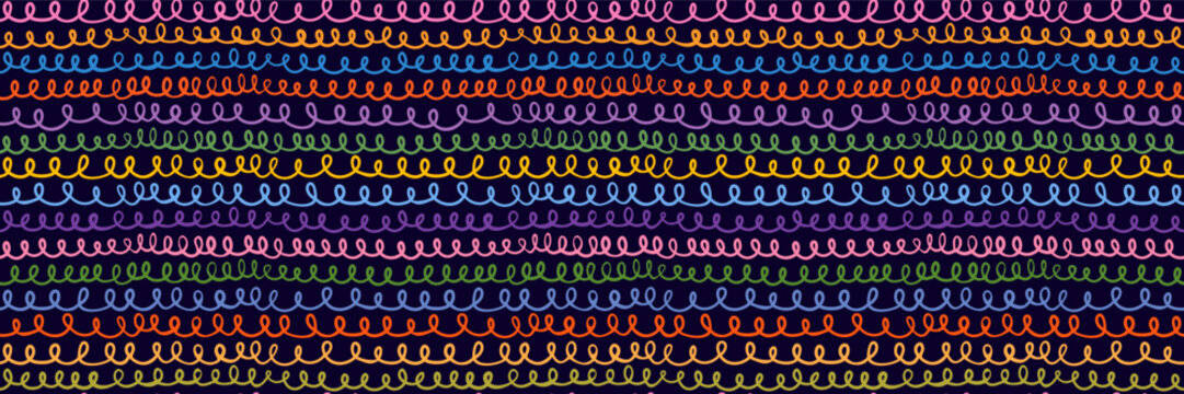Colorful hand drawn loop lines vector seamless pattern, cute grunge doodle stripes background