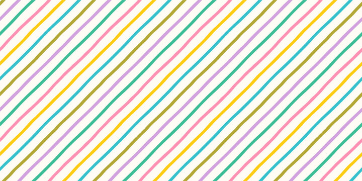 Pastel colored diagonal organic stripes seamless vector pattern, Cute colorful spring and summer irregular slanted lines background