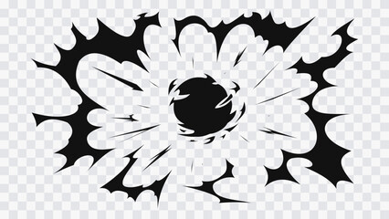 Abstract radial explosion with central core and expanding energy burst. Dynamic impact effect with sharp fragments for games, comics, and action design. © Oleg