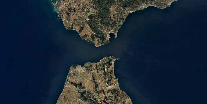 Strait of Gibraltar Satellite View Between Spain and Morocco