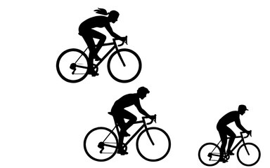 Naklejka premium Silhouette cyclists cycling on a bike against a light background.