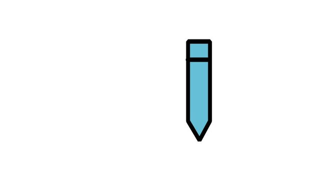 Blue Pencil Motion Icon. Minimalist animated blue pencil icon standing vertically symbolizing writing tools and creative design process activities.