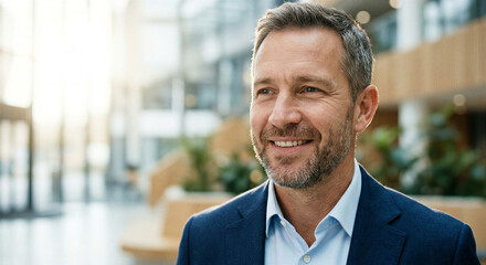 Fototapeta premium Confident business executive in modern office as leadership and corporate success concept 