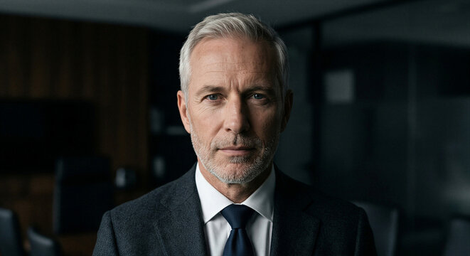 Senior business executive in dark office as leadership and authority concept
