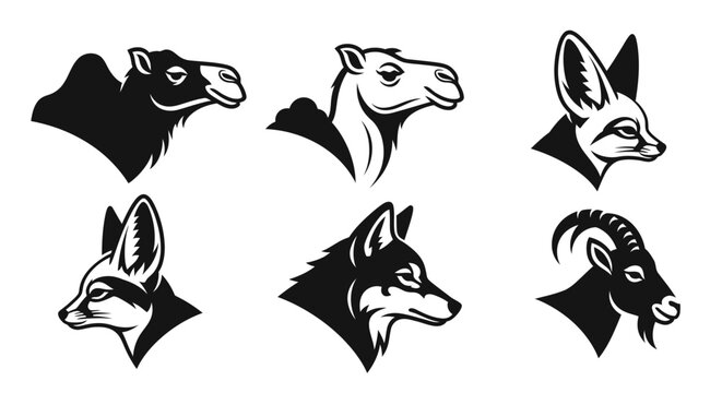 Collection of Desert Animal Head Silhouettes Vector Art.