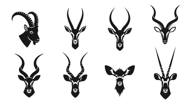 Goat Head Silhouette Collection Portraits In Black.