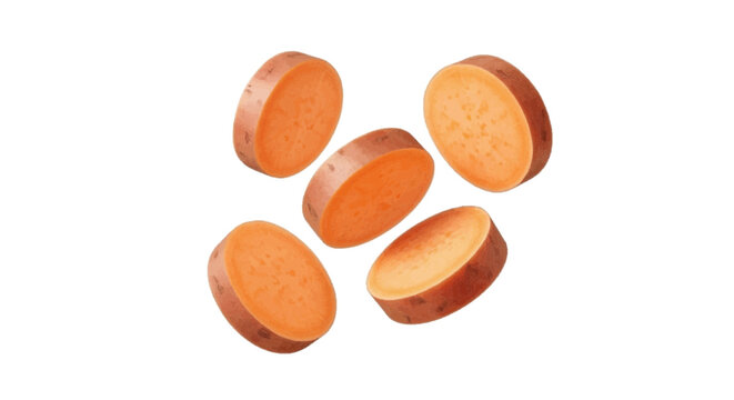 Fresh sweet potato slices on a transparent background