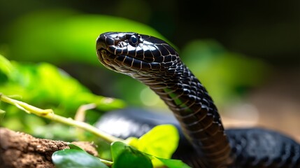 Fototapeta premium Close-Up of Venomous Black Mamba Snake with Smooth Glossy Scales