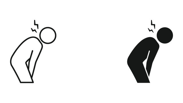 Vector illustration of a person bending over with back pain in black and white